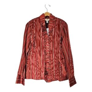 Talbots Silk Blouse Womens 16 NWOT Vtg Striped Careerwear Ruffle Office Old Mone